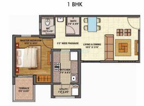 Floor plan of 1 BHK 783 Sq. Ft. Apartment in Lodha Palava Downtown, Thane