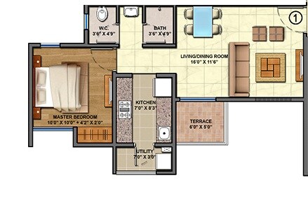 Floor plan of 1 BHK 380 Sq. Ft. Apartment in Lodha Palava Eviva K To T Urbano A C F and I To T, Thane
