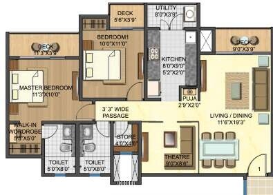 Floor plan of 2 BHK 578 Sq. Ft. Apartment in Lodha Palava Florencia A to D, Thane
