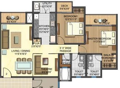 Floor plan of 2 BHK 583 Sq. Ft. Apartment in Lodha Palava Florencia A to D, Thane