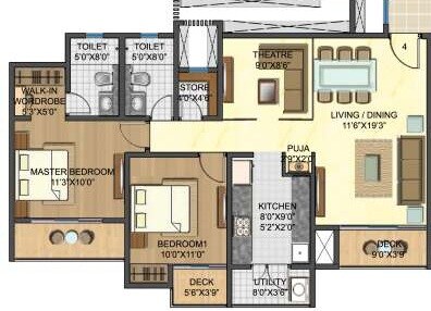 Floor plan of 2 BHK 633 Sq. Ft. Apartment in Lodha Palava Florencia A to D, Thane
