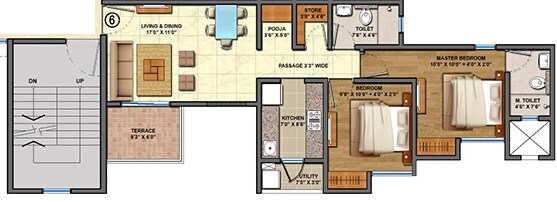 Floor plan of 2 BHK 638 Sq. Ft. Apartment in Lodha Palava Florencia A to D, Thane