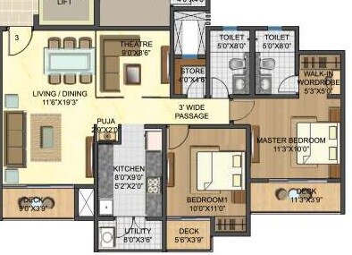 Floor plan of 2 BHK 642 Sq. Ft. Apartment in Lodha Palava Florencia A to D, Thane