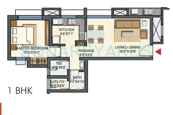 Floor plan of 1 BHK 344 Sq. Ft. Apartment in Lodha Palava Jardin A To D, Thane