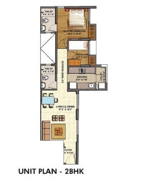 Floor plan of 2 BHK 533 Sq. Ft. Apartment in Lodha Palava Jardin A To D, Thane
