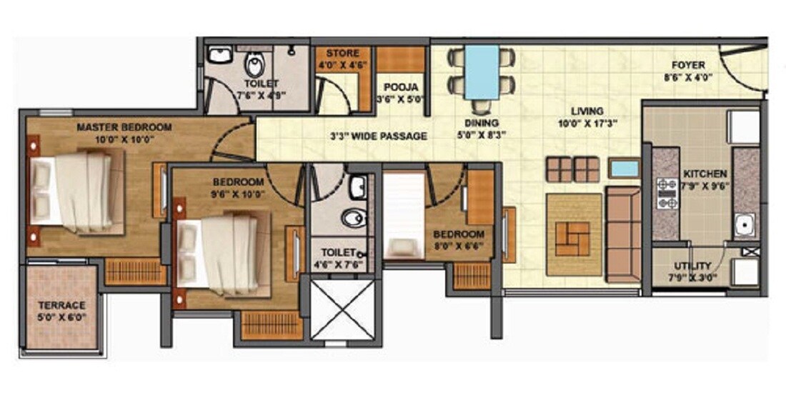 3 BHK 847 Sq. Ft. Apartment