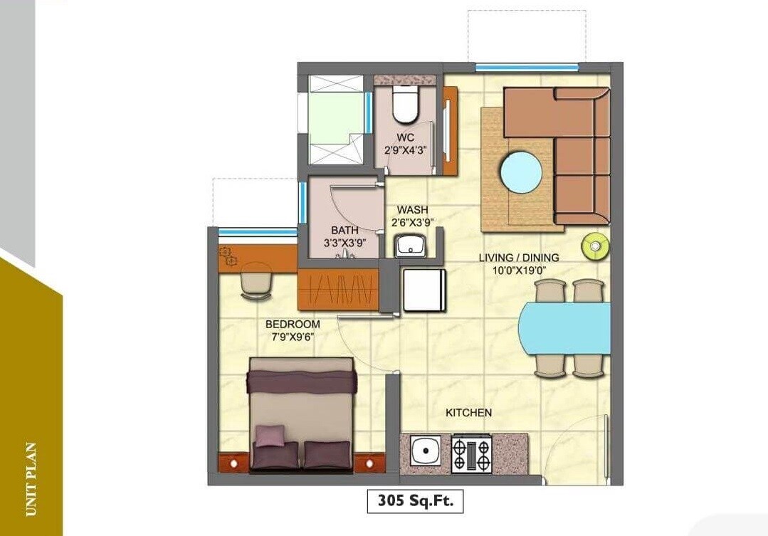 Floor plan of 1 BHK 305 Sq. Ft. Apartment in Lodha Palava Orchid A to L, Thane