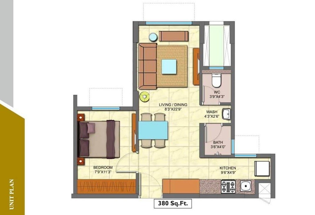 Floor plan of 1 BHK 380 Sq. Ft. Apartment in Lodha Palava Orchid A to L, Thane