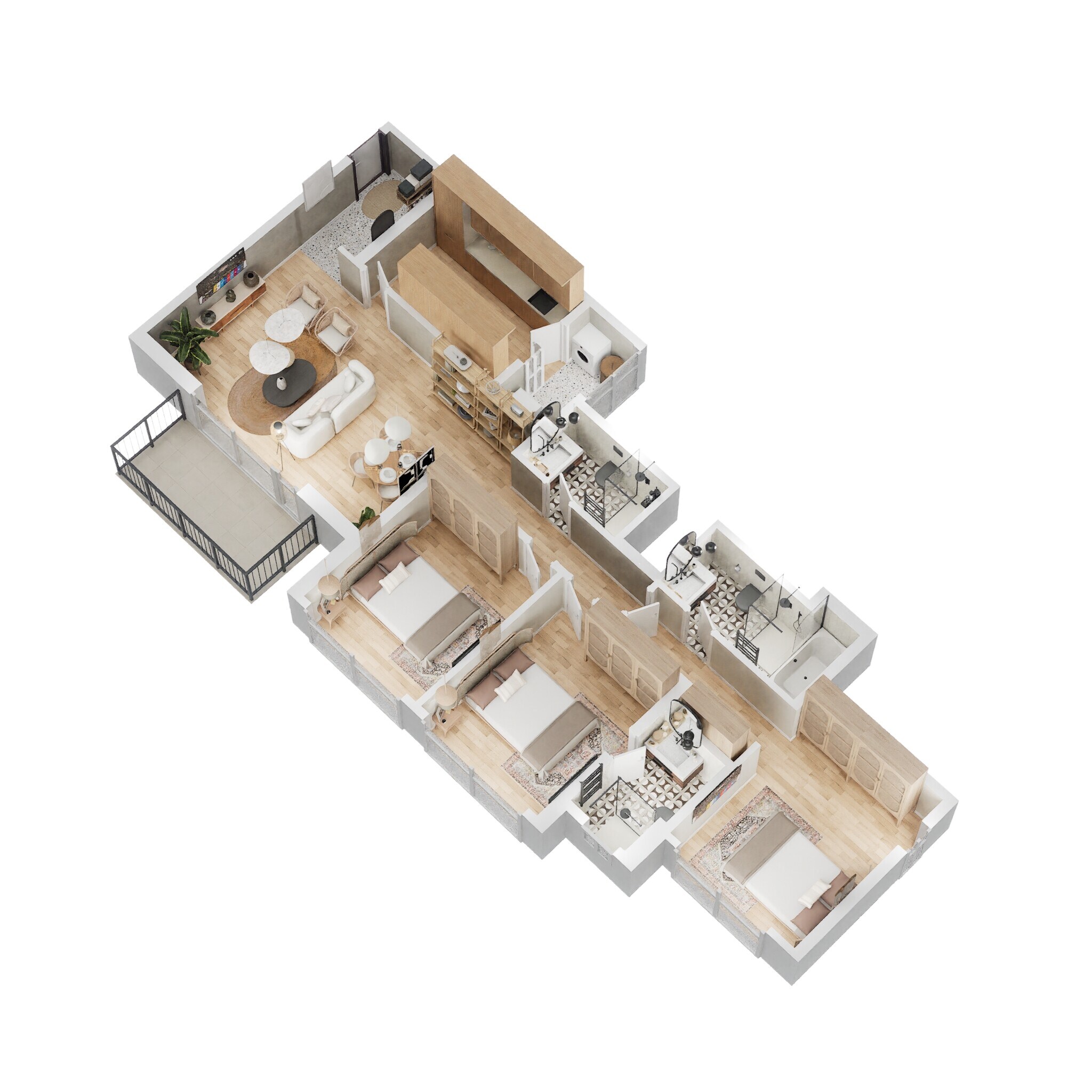 Floor plan of 3 BHK 1052 Sq. Ft. Apartment in Lodha Palava Serenity A, Thane