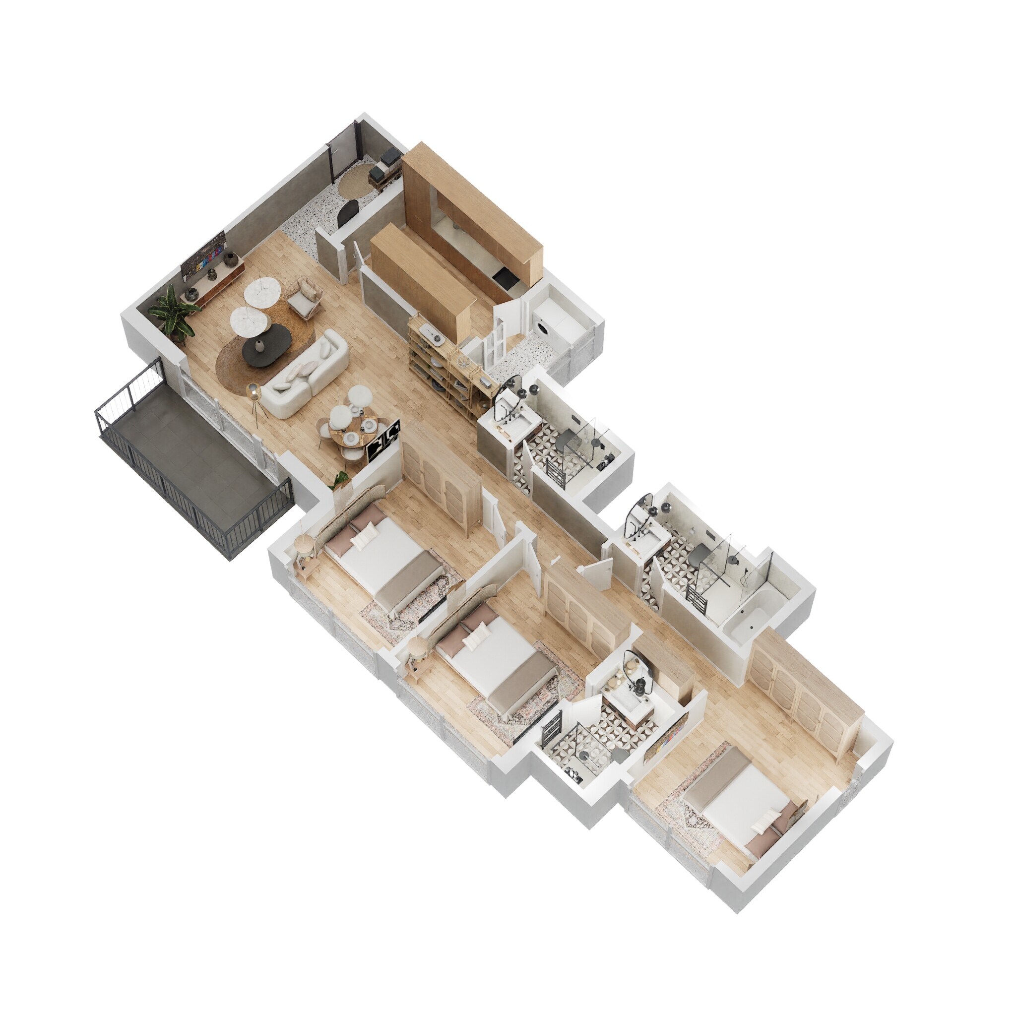 Floor plan of 3 BHK 1052 Sq. Ft. Apartment in Lodha Palava Serenity B, Thane