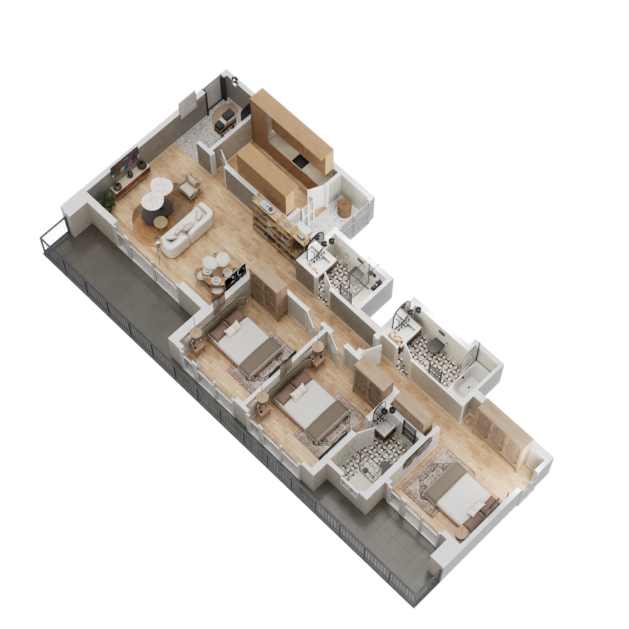 Floor plan of 3 BHK 1100 Sq. Ft. Apartment in Lodha Palava Serenity B, Thane