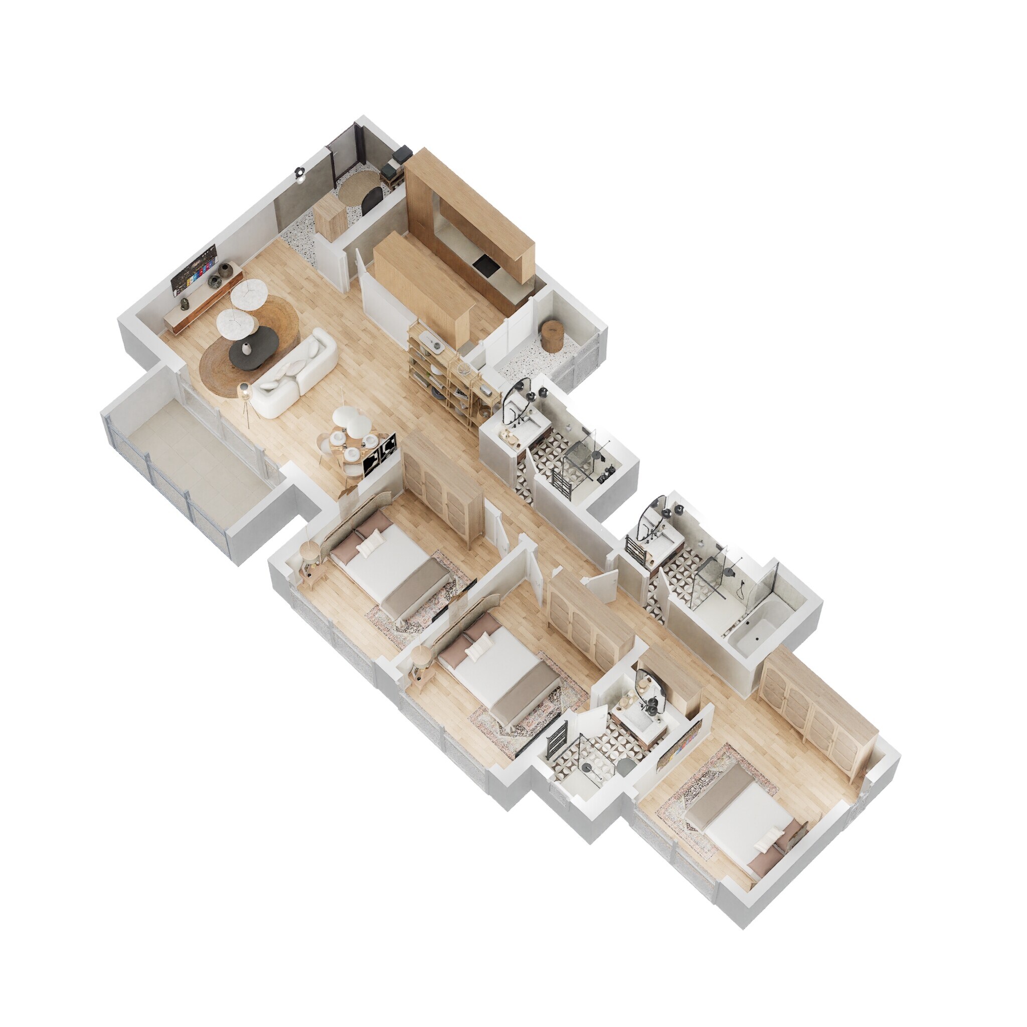 Floor plan of 3 BHK 1052 Sq. Ft. Apartment in Lodha Palava Serenity C, Thane