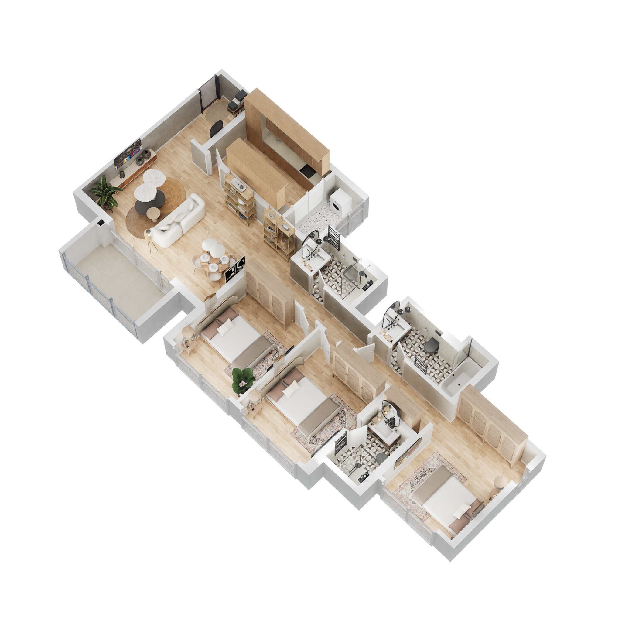 Floor plan of 3 BHK 1052 Sq. Ft. Apartment in Lodha Palava Serenity D, Thane