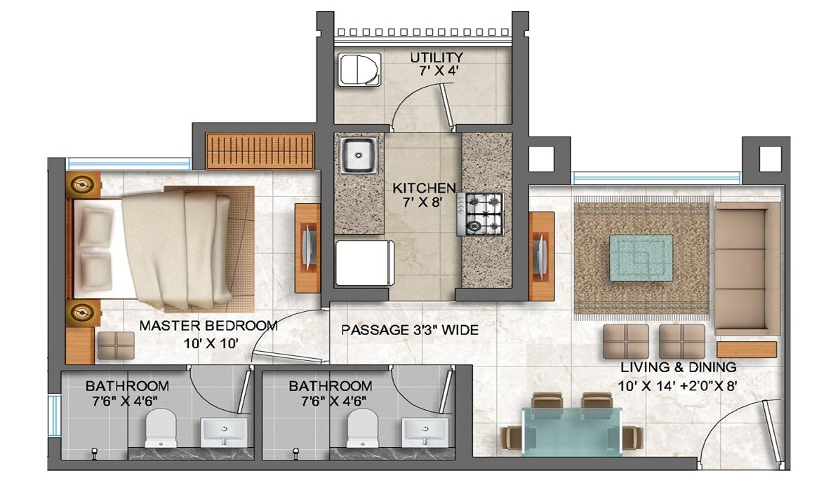 Floor plan of 1 BHK 443 Sq. Ft. Apartment in Lodha Prime Square, Thane