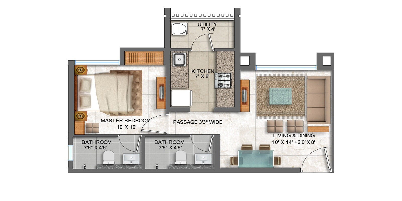 Floor plan of 1 BHK 567 Sq. Ft. Apartment in Lodha Prime Square, Thane