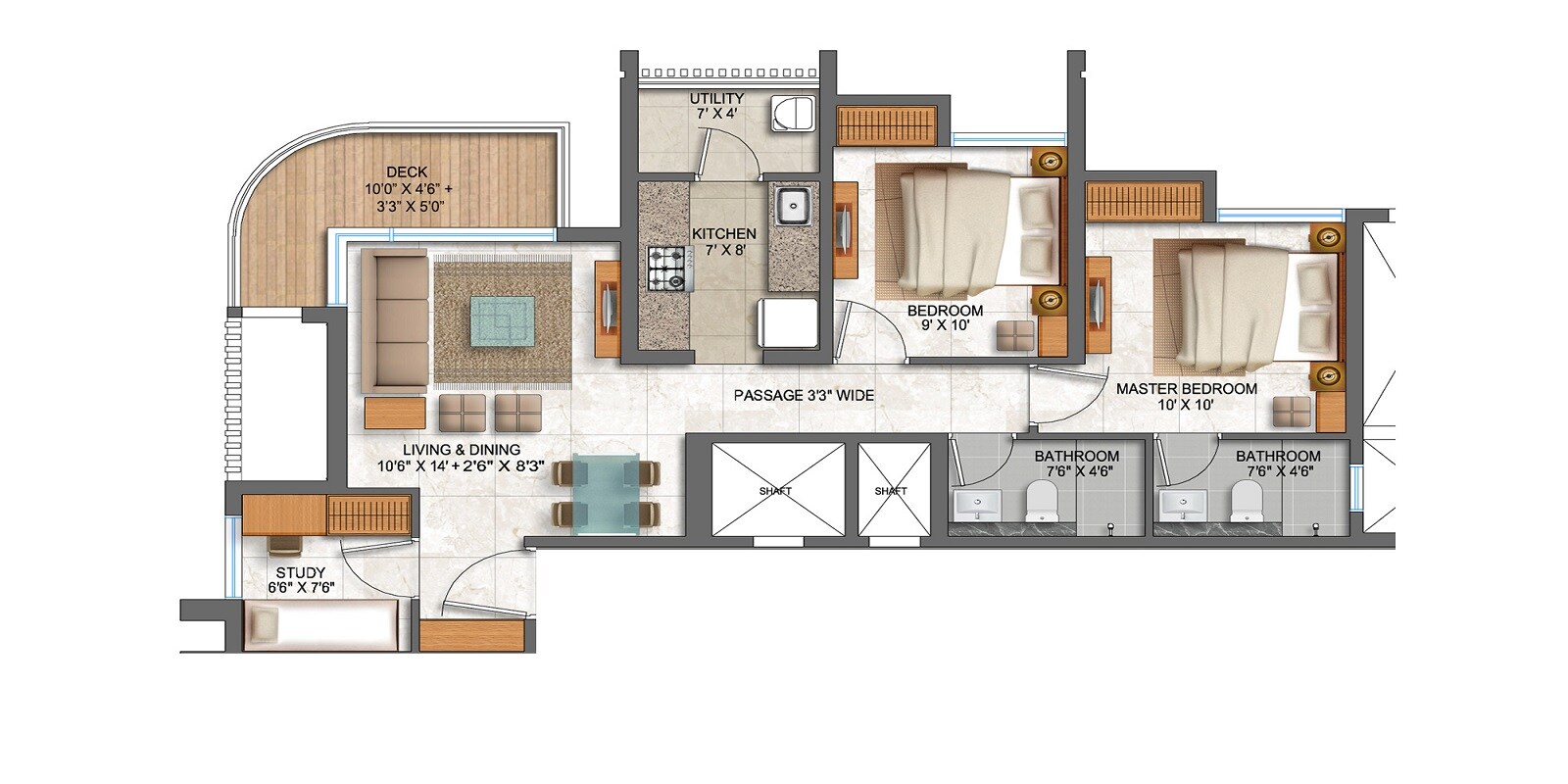 Floor plan of 2 BHK 587 Sq. Ft. Apartment in Lodha Prime Square, Thane