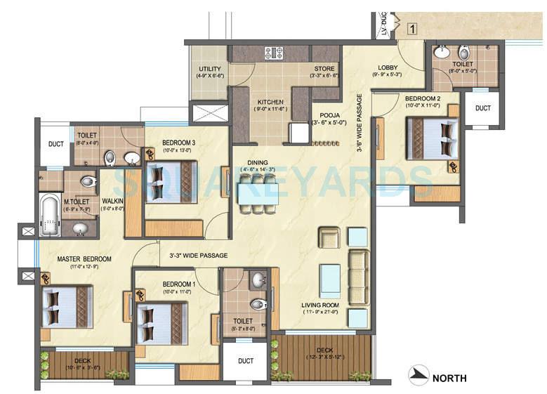 Floor plan of 4 BHK 2196 Sq. Ft. Apartment in Lodha Quattro, Thane