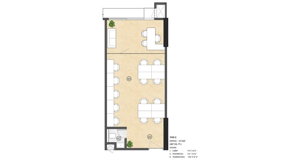 Floor plan of 487 Sq. Ft. Office Space in Lodha Signet, Thane