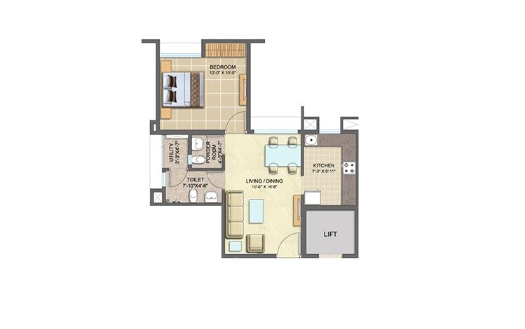 Floor plan of 1 BHK 402 Sq. Ft. Apartment in Lodha Splendora, Thane