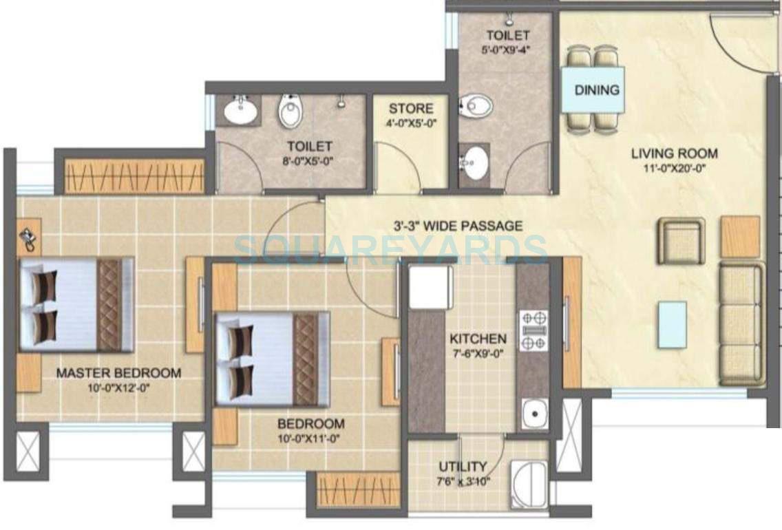 Floor plan of 2 BHK 612 Sq. Ft. Apartment in Lodha Splendora, Thane