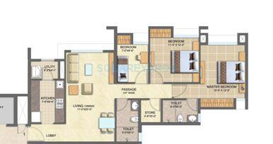 Floor plan of 3 BHK 1124 Sq. Ft. Apartment in Lodha Splendora, Thane