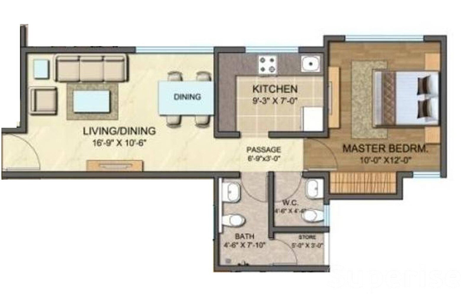 Floor plan of 1 BHK 450 Sq. Ft. Apartment in Lodha Splendora Phase II, Thane
