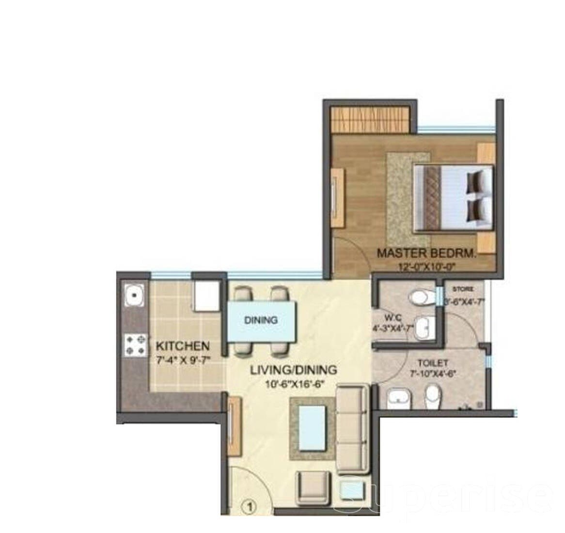 Floor plan of 1 BHK 483 Sq. Ft. Apartment in Lodha Splendora Phase II, Thane