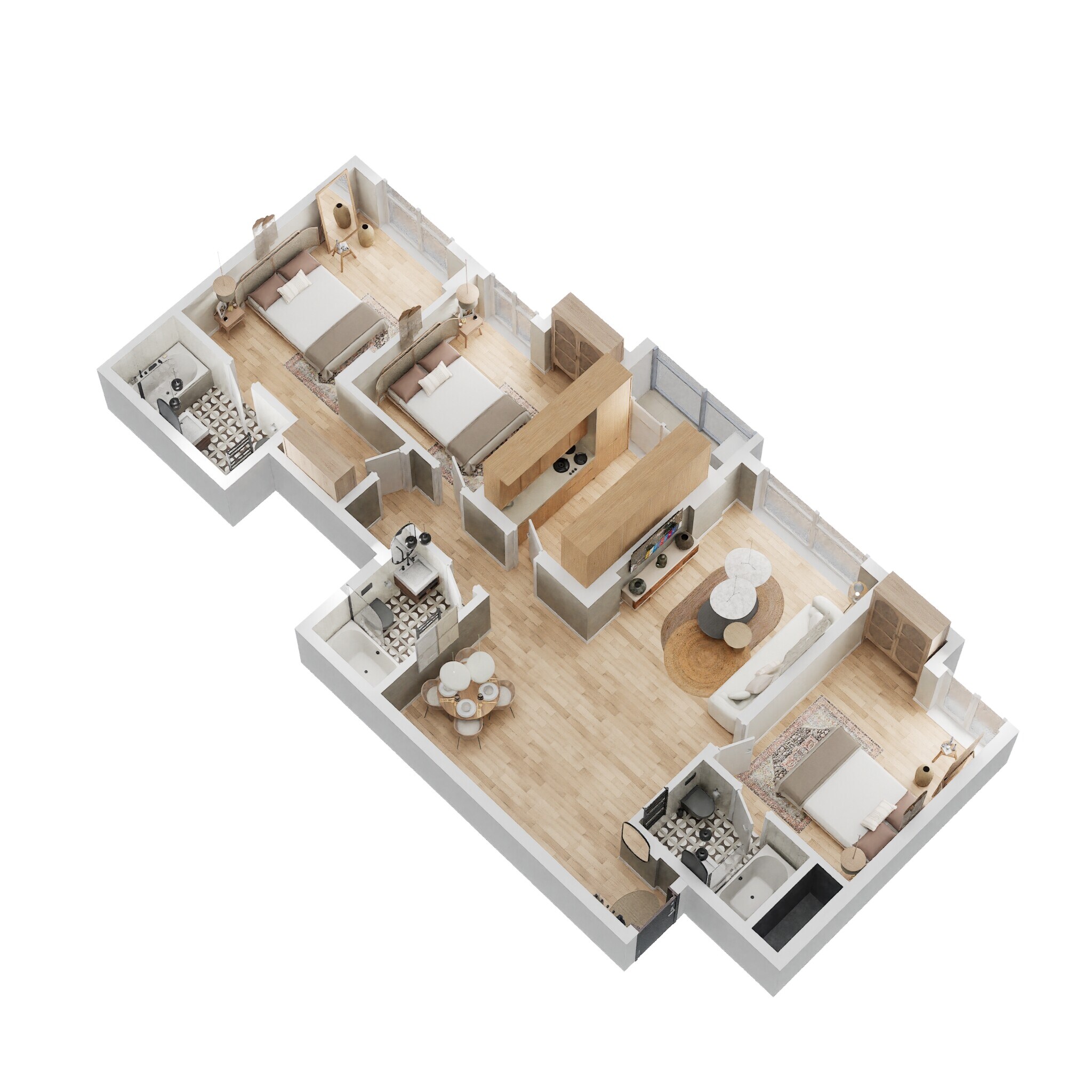 Floor plan of 3 BHK 1156 Sq. Ft. Apartment in Lodha Sterling Tower H, Thane