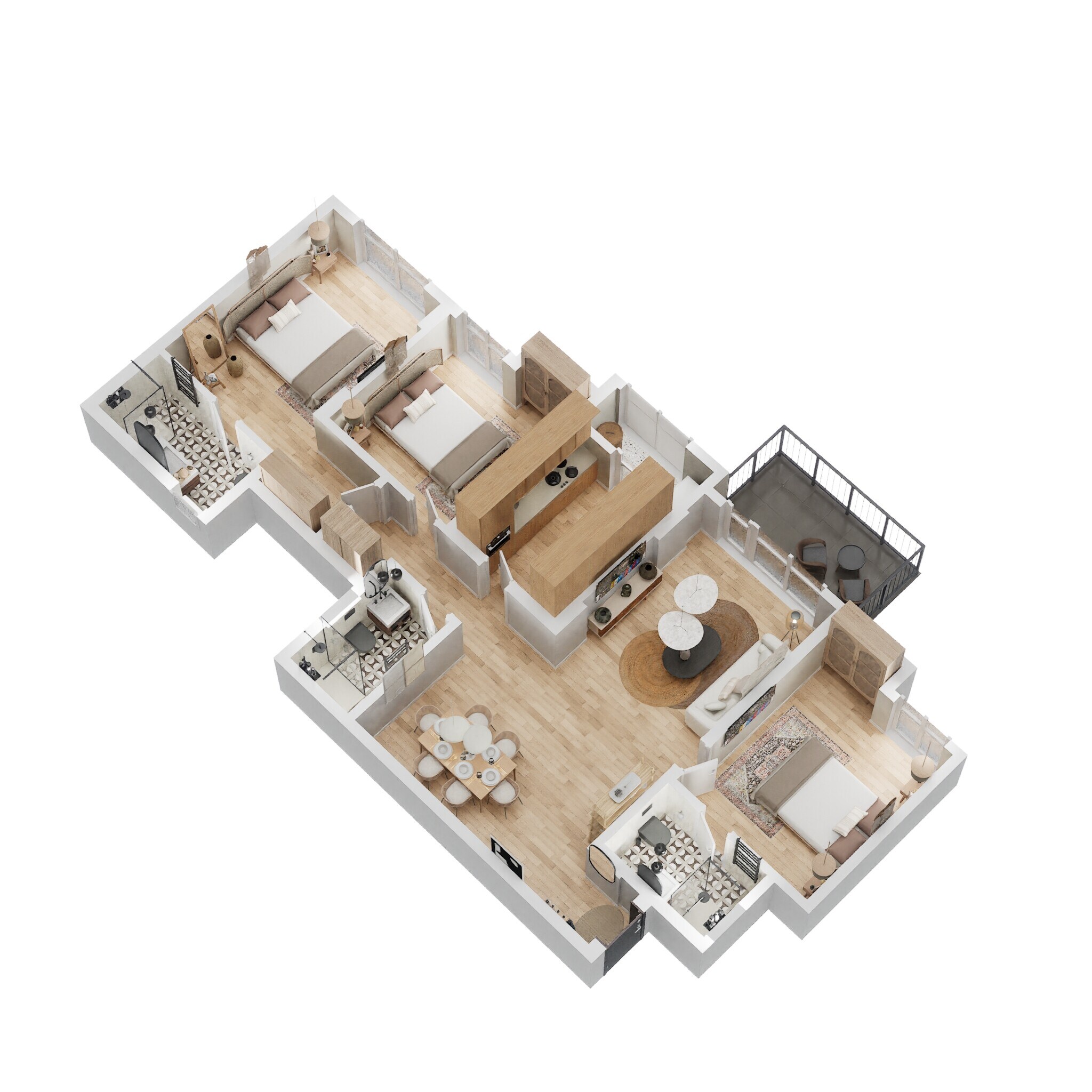Floor plan of 3 BHK 1256 Sq. Ft. Apartment in Lodha Sterling Tower H, Thane