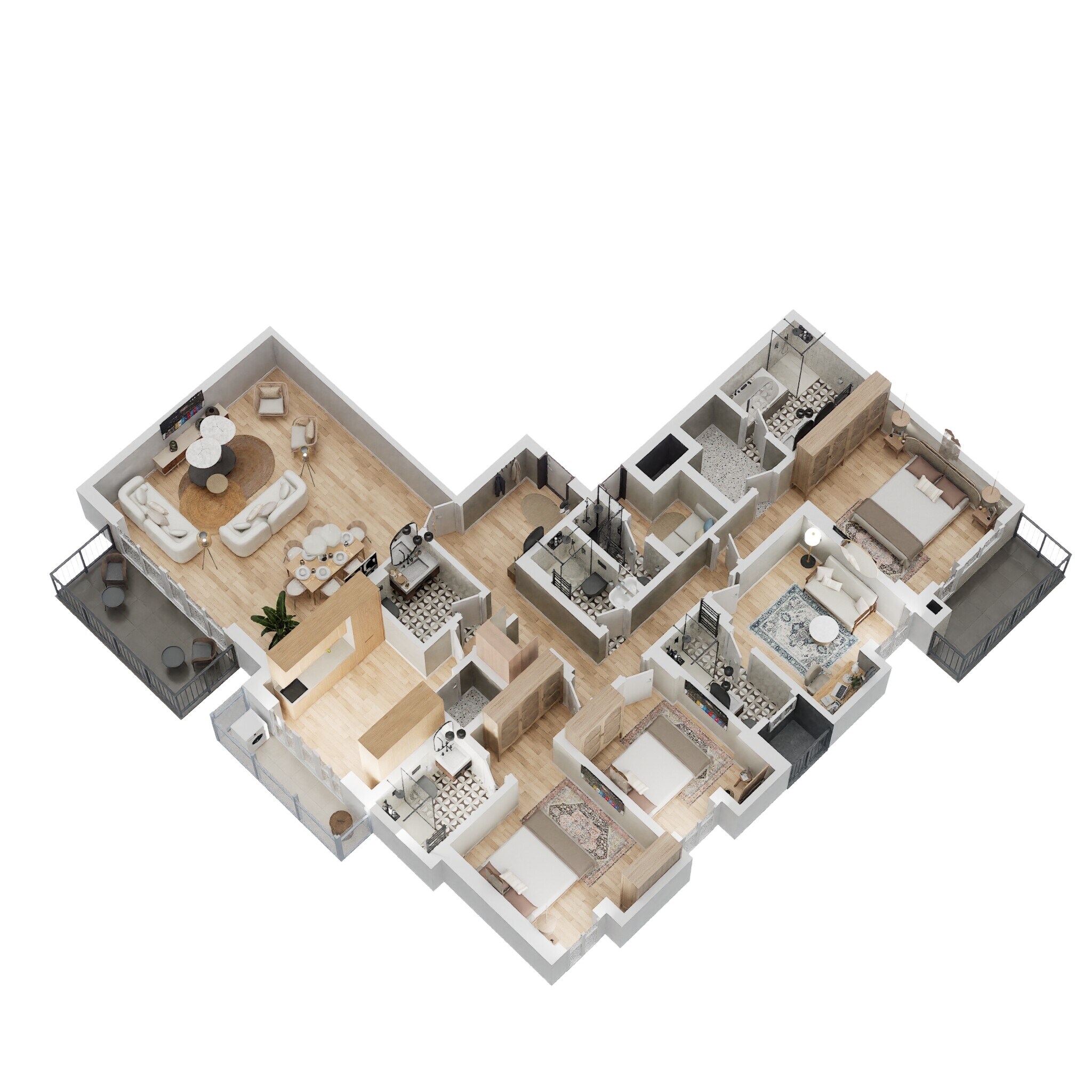 Floor plan of 4 BHK 1831 Sq. Ft. Apartment in Lodha Sterling Tower H, Thane