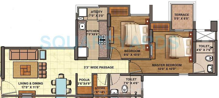 Floor plan of 2 BHK 1044 Sq. Ft. Apartment in Lodha The Centre, Thane