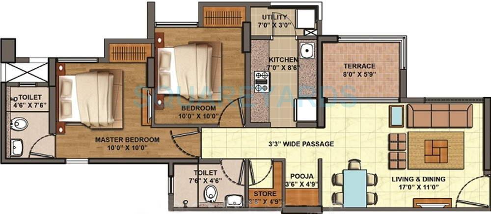 Floor plan of 2 BHK 1071 Sq. Ft. Apartment in Lodha The Centre, Thane
