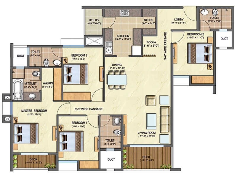 Floor plan of 4 BHK 2196 Sq. Ft. Apartment in Lodha Tiara, Thane