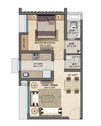Floor plan of 1 BHK 472 Sq. Ft. Apartment in Lodha Upper Thane Ecopolis A, Thane