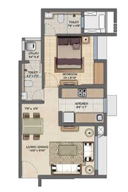 Floor plan of 1 BHK 424 Sq. Ft. Apartment in Lodha Upper Thane Maple A And B, Thane