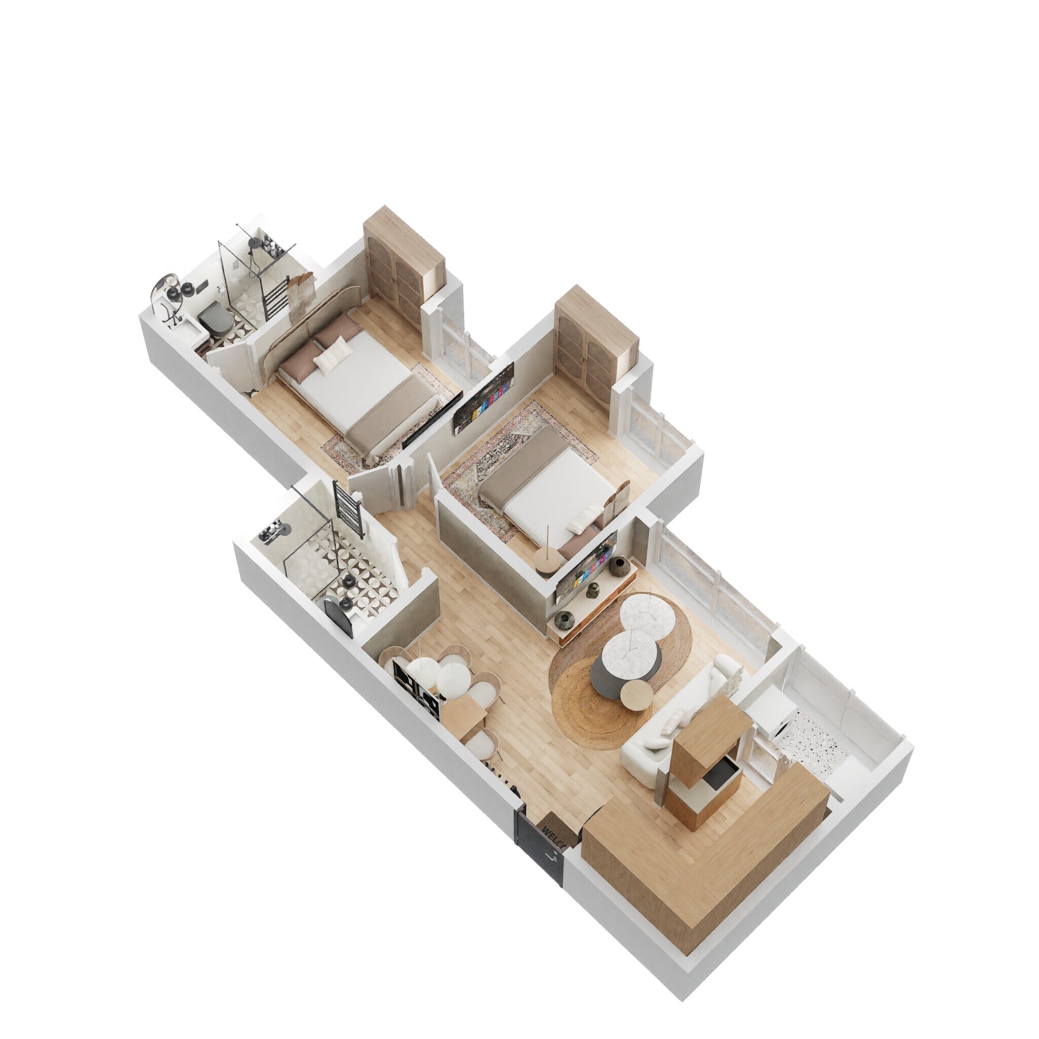 Floor plan of 2 BHK 577 Sq. Ft. Apartment in Lodha Upper Thane Meadows A, Thane