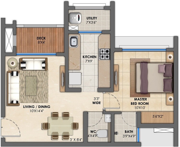 Floor plan of 297 Sq. Ft. Studio in Lodha Upper Thane Sereno A B And B1, Thane
