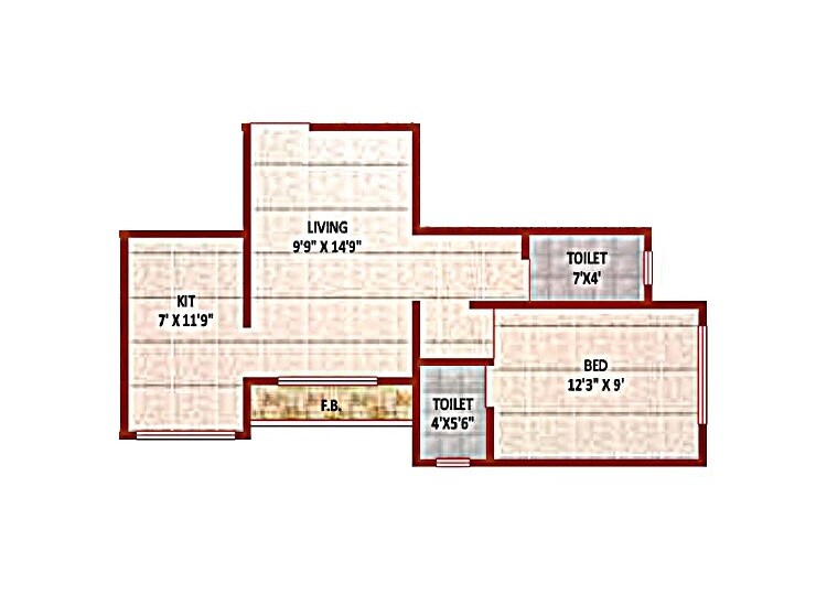 Floor plan of 1 BHK 480 Sq. Ft. Apartment in Lotu Aai Darshan, Thane
