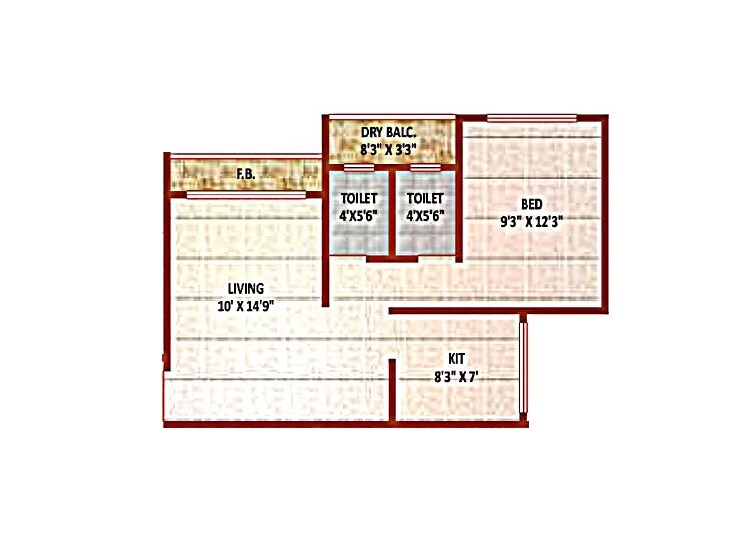 Floor plan of 1 BHK 435 Sq. Ft. Apartment in Lotu Aai Darshan, Thane