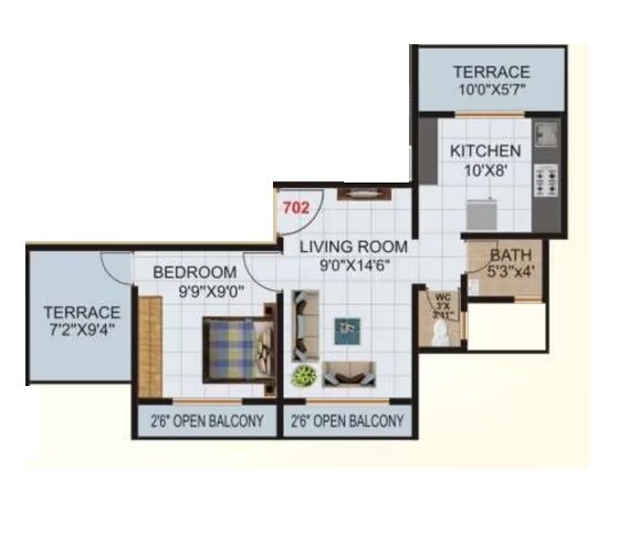 1 BHK 333 Sq. Ft. Apartment