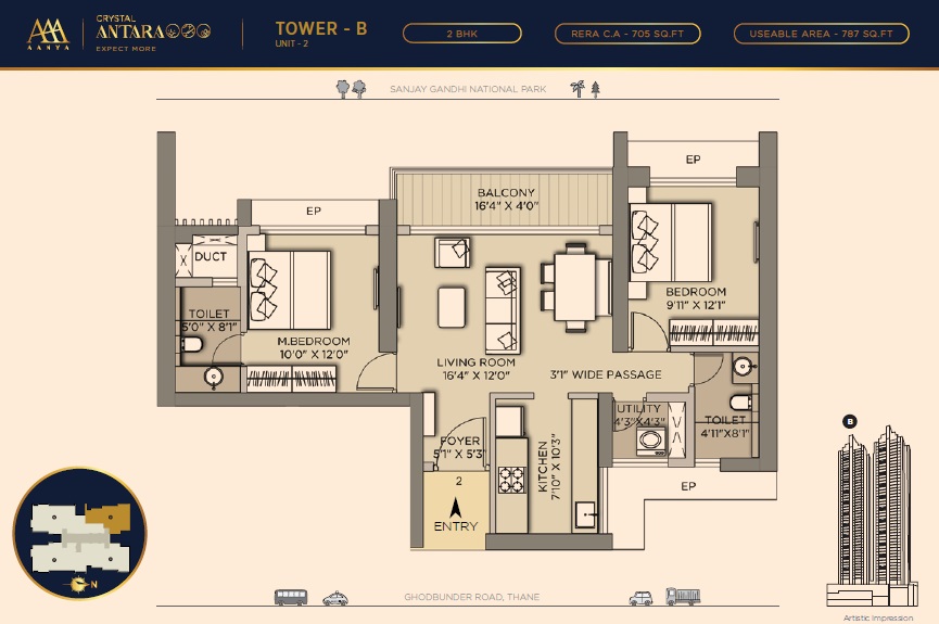 2 BHK 787 Sq. Ft. Apartment in Luxora Crystal Antara