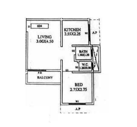 Floor plan of 1 BHK 358 Sq. Ft. Apartment in M G Empire Vijushree Elite, Thane