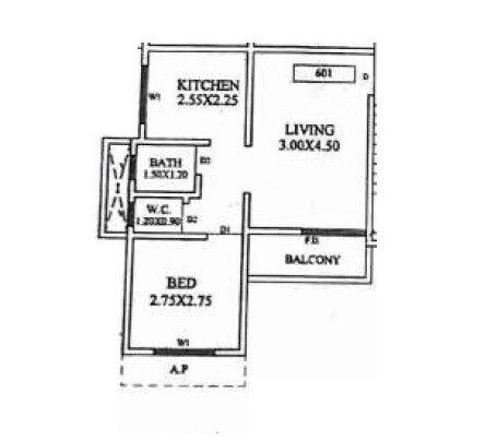 Floor plan of 1 BHK 474 Sq. Ft. Apartment in M G Empire Vijushree Elite, Thane