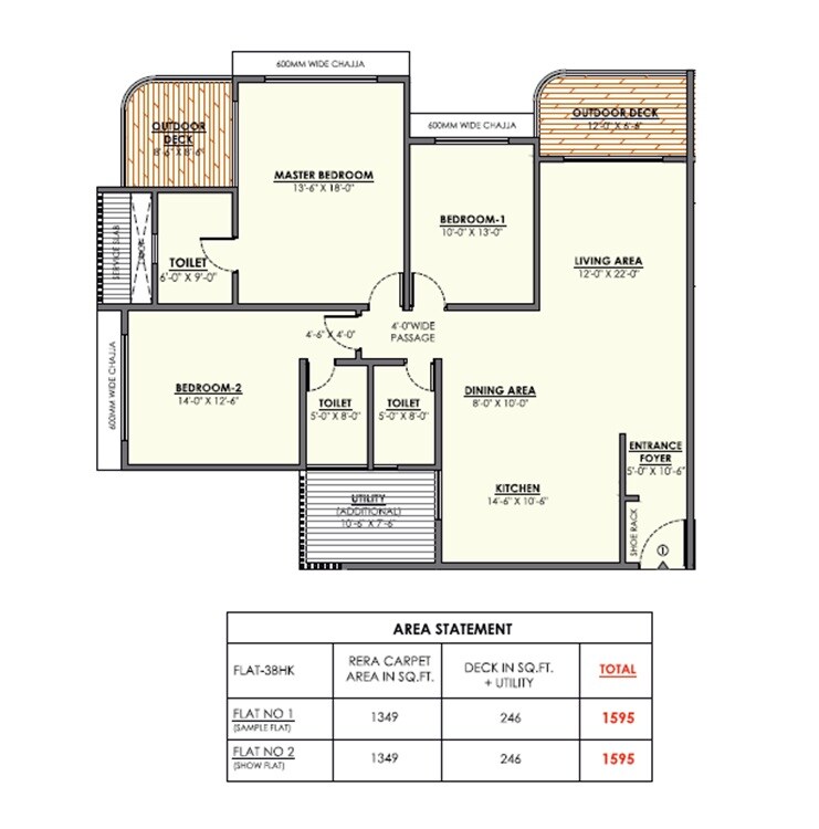Floor plan of 3 BHK 1350 Sq. Ft. Apartment in Maatr Infinity, Thane