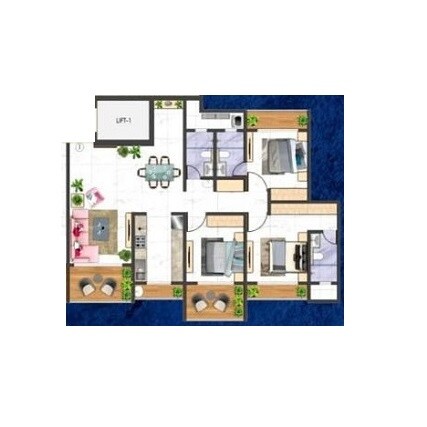 Floor plan of 3 BHK 1175 Sq. Ft. Apartment in Maatr Skye, Thane