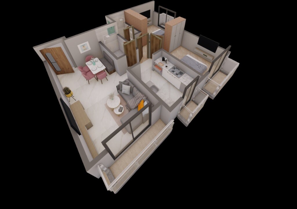 Floor plan of 2 BHK 640 Sq. Ft. Apartment in Madar Signature, Thane