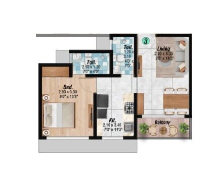Floor plan of 1 BHK 470 Sq. Ft. Apartment in Madhav Bliss, Thane