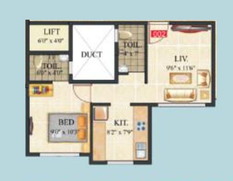 Floor plan of 1 BHK 305 Sq. Ft. Apartment in Madhu K K Renuka Residency A And B Wing, Thane