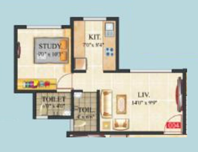 Floor plan of 1 BHK 345 Sq. Ft. Apartment in Madhu K K Renuka Residency A And B Wing, Thane
