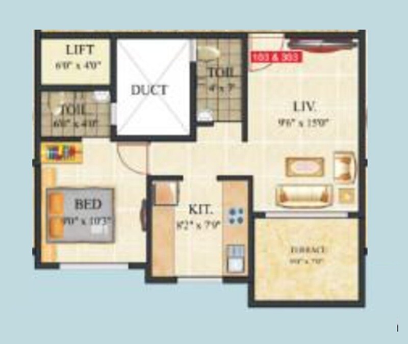 Floor plan of 1 BHK 382 Sq. Ft. Apartment in Madhu K K Renuka Residency A And B Wing, Thane